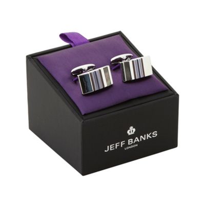 Silver multi-striped cufflinks in a gift box